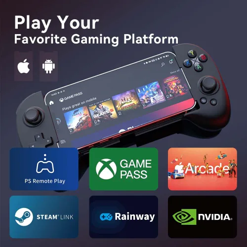 Vista 2 de ShanWan Mobile Game Controller for iphone/Android with PHONE CASE Support, Bluetooth Wireless Gamepad - PS Remote Play, Xbox Cloud, Steam Link