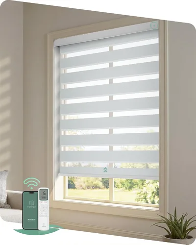Vista 15 de Yoolax Persianas motorizadas de cebra con control remoto, persianas Gris suave