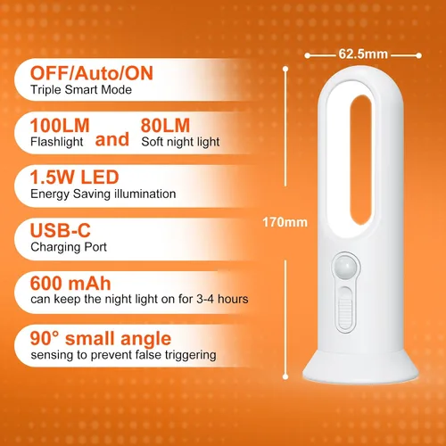 Vista 6 de JackonLux Linterna de luz nocturna recargable con sensor de movimiento 3