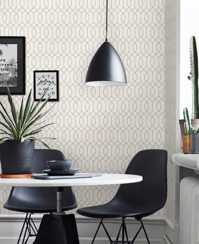 Vista 2 de Simple Shapes Papel tapiz geométrico hexagonal gris claro, despegar y pegar, 2 x 9 pies, individual