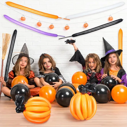 Vista 6 de 100 globos largos de 260 globos de Halloween para modelar globos mágicos de animales largos, globos de látex trenzados, globos de juguete