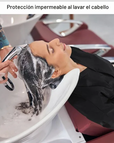 Vista 5 de Toulite - 4 batas de peluquería para cliente, color negro, con lazo ajustable para corte de cabello (sin bolsillo, mediano)