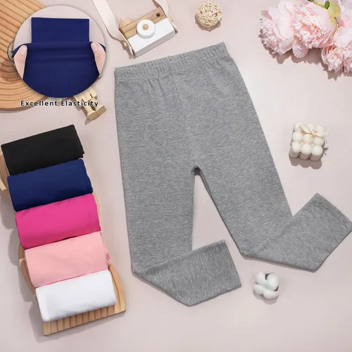 Vista 4 de Resinta Paquete de 6 leggings de algodón para niñas hasta el tobillo, cómodos, elásticos, suaves, leggings para niñas