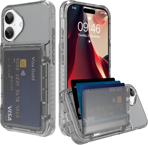 Vista 26 de Funda tipo cartera para iPhone 13 Pro Max con 3 ranuras para tarjetas de crédito, a prueba de golpes, híbrida, resistente, transparente Cubierta