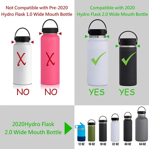 Vista 3 de Wongeto Mango de cuerda de paracaídas con correa para el hombro compatible con Hydro Flask 2.0 (rediseñado en 2020) botellas de boca ancha, se
