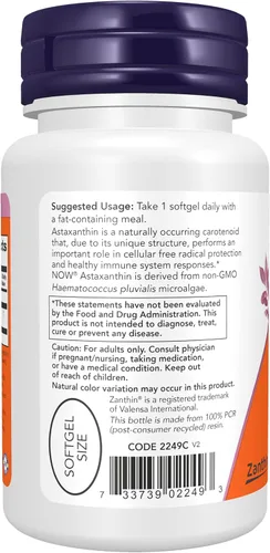 Vista 3 de Now Suplementos, Astaxantina 10mg, Zanthin®, Fuerza Extra, 30 Cápsulas Blandas