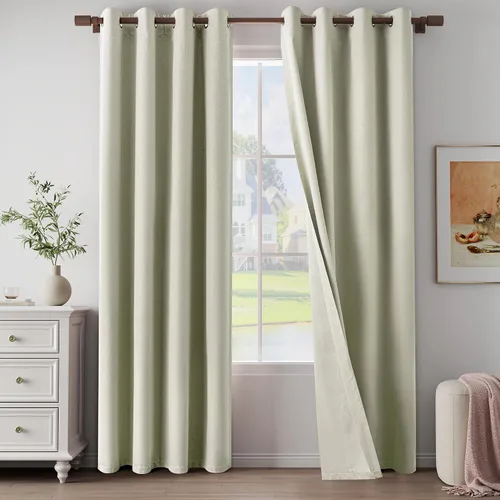 Vista 14 de Cortinas texturizadas de lino 100% opacas de 64 pulgadas de largo, juego de 2 paneles para granja, casa de campo, cortinas ligeras con ojales