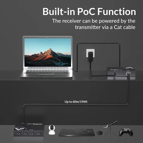 Vista 7 de Extensor USB AV Access con Alimentación por Cable Cat5e/6/6a/7 hasta 196 pies/60m, Extensor USB 2.0 de 4 Puertos por Ethernet, Plug and Play