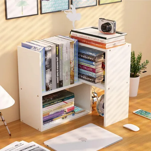 Vista 7 de Estantería de escritorio expandible y estante organizador de escritorio, organizador de almacenamiento de mesa de madera con estantes, estante