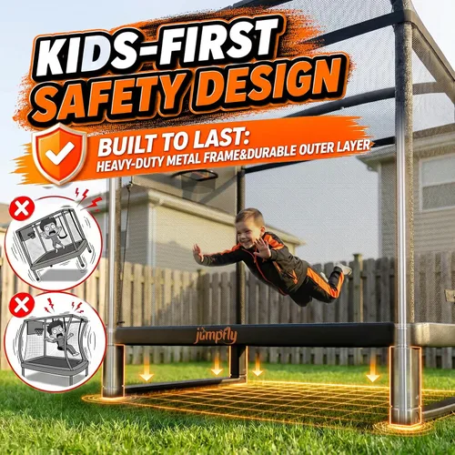 Vista 3 de jumpfly Trampolín rectangular de 6 pies para niños, trampolín para niños pequeños con columpio y aro de baloncesto, mini para interiores