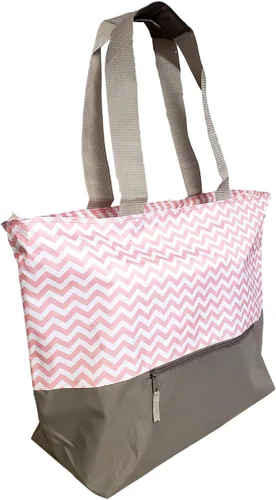 Vista 3 de Bolsa de fin de semana con estampado de cheurón XL con asas de malla y bolsillo exterior con cremallera