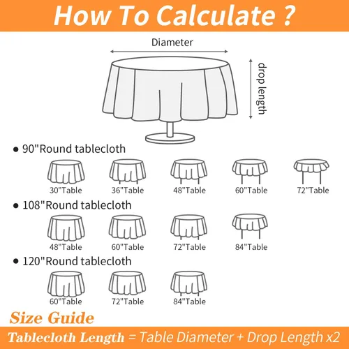 Vista 5 de Paquete de 6 manteles redondos de 108 pulgadas, tela de poliéster a granel, mantel lavable decorativo para bodas, restaurantes, banquetes, fiestas.