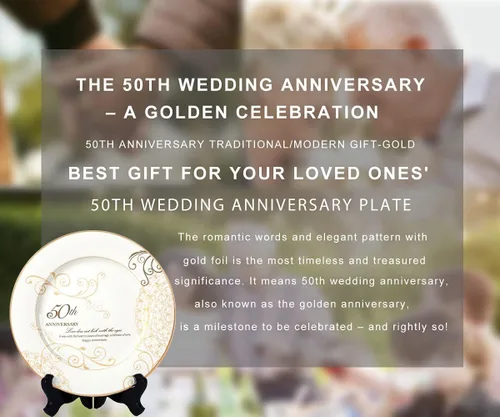 Vista 7 de Urllinz Regalos de boda de 50 aniversario para parejas, padres, abuelos, regalo de recuerdo de aniversario de boda, plato de matrimonio de 50 años