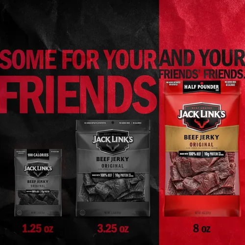 Vista 6 de Jack Link's carne de res Jerky, original, bolsa grande de media libra - bocadillo de carne sabrosa, listo para comer, aperitivos de proteína con 10g