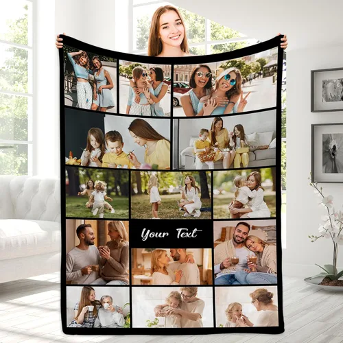 Vista 10 de Magimagine Mantas personalizadas con imágenes de texto para regalos de novio, manta de fotos personalizada para familiares y amigos para Navidad