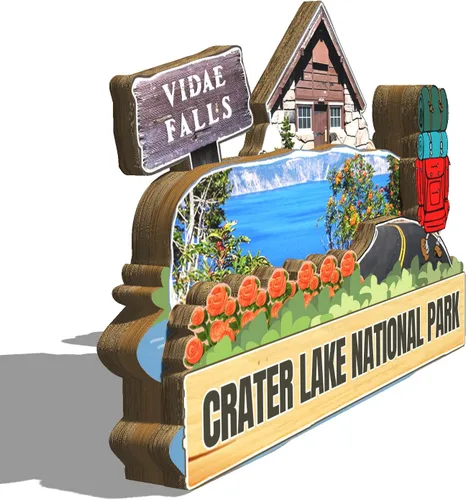 Vista 2 de Imán del parque nacional del lago del cráter de los E.E.U.U. Imán del refrigerador de madera 3D monumentos de viaje coleccionables, decoración hecha