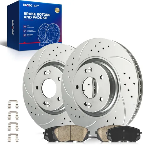Vista 17 de Kit de freno delantero KAX, rotores de freno ranurados y con hendiduras, pastillas de freno cerámicas Compatible con Honda Accord 1990 1991 1992