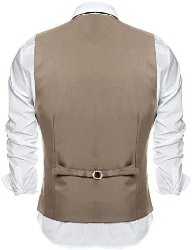 Vista 4 de COOFANDY Chaleco de traje de negocios casual para hombre, ajustado, a la cintura, formal