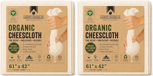 Vista 9 de Estopilla de algodón orgánico sin blanquear – Paño colador de muselina reutilizable con dobladillo certificado GOTS para cocinar y cocina, 2