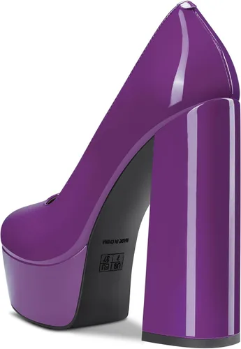 Vista 39 de TNYNFBEB Zapatos de tacón de plataforma alta para mujer, con puntera redonda, sin cordones, básicas, clásicas, de 5.5 pulgadas