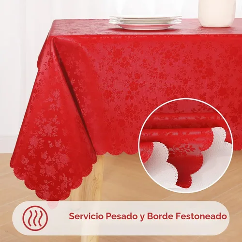 Vista 5 de Smiry Mantel Rectangular, Manteles de Vinilo Impermeables de Servicio Pesado, Cubierta de Mesa Limpiable y Lavable para Cocina y Comedor