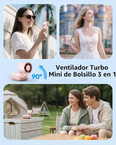 Vista 2 de Gaiatop Mini ventilador portátil de mano, ventilador de bolsillo plegable 3 Rosa