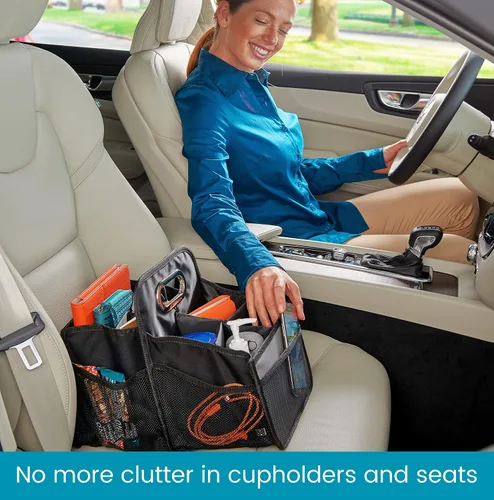 Vista 3 de High Road Organizador de coche con portavasos – Organizador de asiento delantero para conductores o organizador de asiento trasero para niños