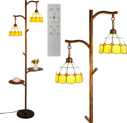 Vista 10 de beaysyty Lámpara de Pie de Estilo Tiffany de Vidrio Manchado Retro con Bandeja, Lámpara de Pie Ajustable, Lámpara de Pie de Temperatura