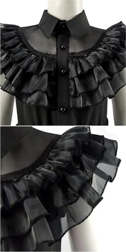 Vista 5 de Masfrida Wednesday Addams - Vestido de baile escolar para niños, falda negra, disfraz para niñas, disfraz de Rave N para Halloween, cosplay