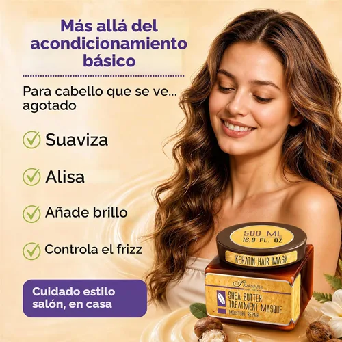 Vista 7 de Savannah - Máscara de tratamiento de cabello para cabello seco y dañado y crecimiento con manteca de karité, 16.9 oz, sin sulfatos y queratina