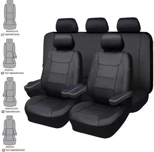 Vista 2 de Fundas para asientos de coche Flying Banner, protectoras, impermeables, de cuero sintético con fibra de carbono para asientos delanteros y traseros