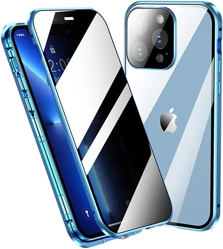Vista 26 de Funda antimiradas con cerradura para iPhone 13 Pro, funda magnética de vidrio con protector de lente de cámara integrado, protector de pantalla