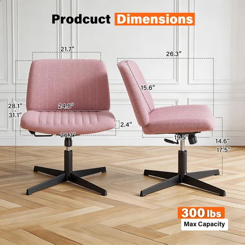 Vista 3 de PayLessHere Silla cruzada sin ruedas Rosa Silla de escritorio sin