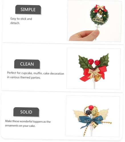 Vista 3 de Didiseaon 12 piezas de decoración para tartas de Navidad, corona, cupcakes, decoración para tartas, cocteles, decoración de cupcakes, hoja, árbol