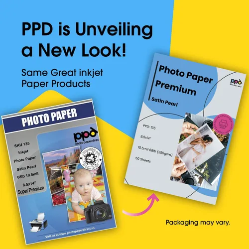 Vista 2 de PPD Papel fotográfico satinado para impresora de inyección de tinta, acabado brillante perla de alta calidad, hojas de tamaño 8.5 x 14 para fotos