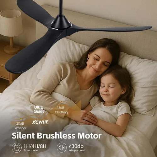 Vista 5 de Ventilador de techo negro para exteriores de 60 pulgadas para patios sin luces, clasificado para ambientes húmedos, ventilador de techo inteligente