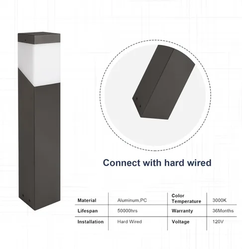 Vista 5 de Luces de camino de paisaje al aire libre, lámpara de bolardo moderna, lámpara de pie de aluminio impermeable con cable con enchufe de bombilla E26