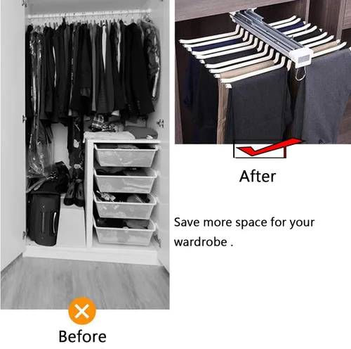 Vista 9 de MYOYAY Perchero extraíble para pantalones con 22 brazos de acero, organizador de ropa para armario, para ahorrar espacio y almacenamiento, carga