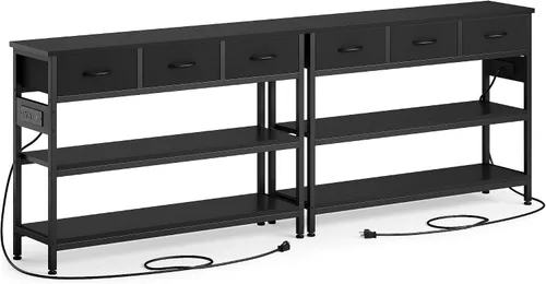 Vista 10 de Lulive Mesa de entrada con tomas de corriente, mesa consola con 3 cajones de tela, mesa de sofá para sala de estar, pasillo, sofá, vestíbulo, altura