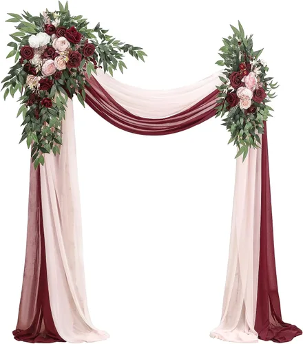Vista 12 de Floroom Kit de Flores de Arco con Cortinas (Paquete de 4) - 2 piezas de Guirnalda Floral Artificial Rosa Rubor con 2 piezas de Tela Drapeada