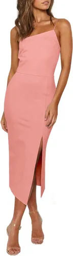 Vista 3 de LYANER Blusa de tirantes para mujeres, vestido por debajo de la rodilla ajustado, dobladillo dividido, sin mangas, con cremallera
