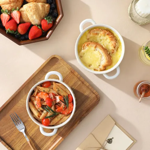 Vista 6 de MALACASA Juego de 4 cuencos de cerámica de 20 oz con asas – Cuencos de sopa de cebolla francesa aptos para horno y microondas, patrones únicos