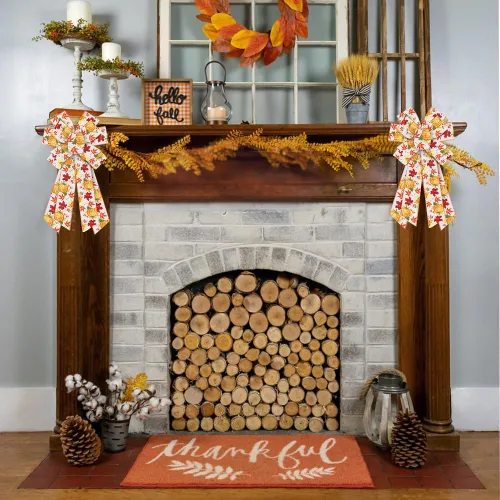 Vista 5 de Estivaux Cintas de otoño para manualidades y envoltura de regalos, borde con alambre de Acción de Gracias, color naranja, lazo de buralp natural