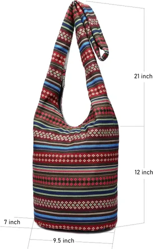 Vista 114 de Bolsa de hombro para mujer, de lona en estilo hippie/bohemio para llevar cruzada al hombro, disponible en diferentes colores y estampados