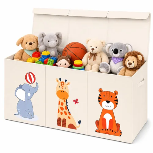 Vista 8 de Zebra Baby Organizador de almacenamiento de juguetes para niños y niños pequeños, 40 x 13.5 x 16.5 pulgadas, baúl plegable grande para juguetes