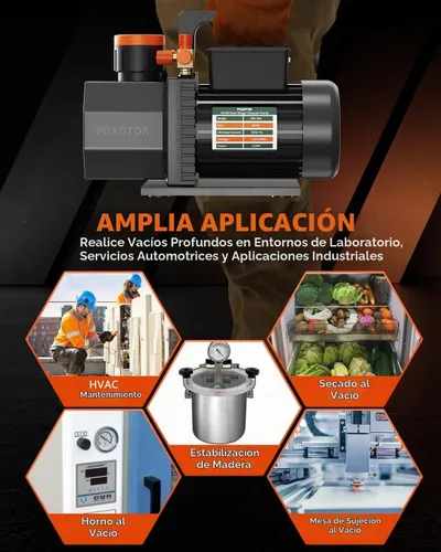 Vista 3 de Bomba de vacío de 2 etapas HVAC, bomba de vacío de 5CFM para R12 R22 R134a R410a, recarga de refrigerante HVAC/AUTO AC, ordeño de vaca, aceite