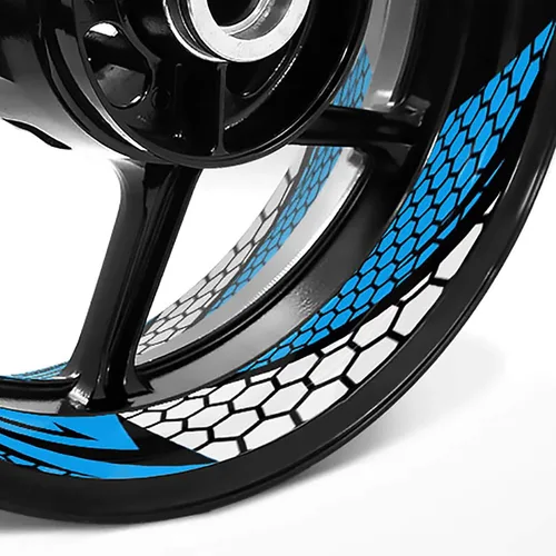 Vista 3 de MC MOTOPARTS Calcomanías para llantas de 17 pulgadas compatibles con CB1100RS VFR800 X F CB 300R 125R CB1300 (azul aguamarina)