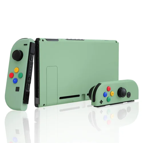 Vista 4 de eXtremeRate Matcha Green Front Back Plate for Nintendo Switch Console, NS Joycon Handheld Controller Housing with Colorful Button, Full Set