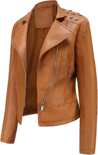 Vista 2 de Chaquetas de piel sintética para mujer, cortas, ligeras, de piel sintética