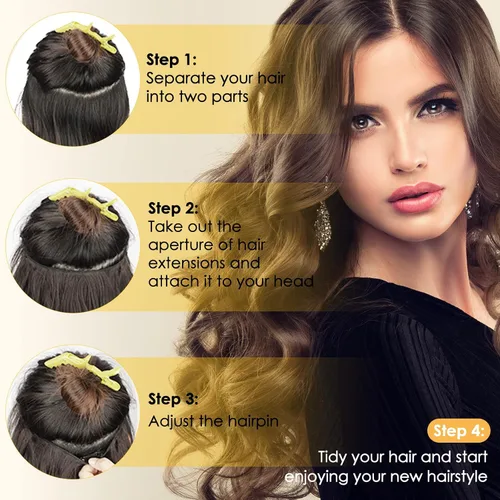 Vista 4 de Extensiones de cabello con alambre invisible con alambre transparente, tamaño ajustable, 3 clips de seguridad, largo, ondulado, sintético, postizo